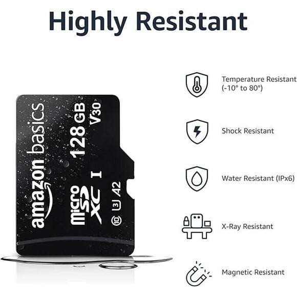 Amazon Basics MicroSDXC - A2, U3, 100 MB/s - 128GB Memory Card w/ Adapter - Picture 2 of 3